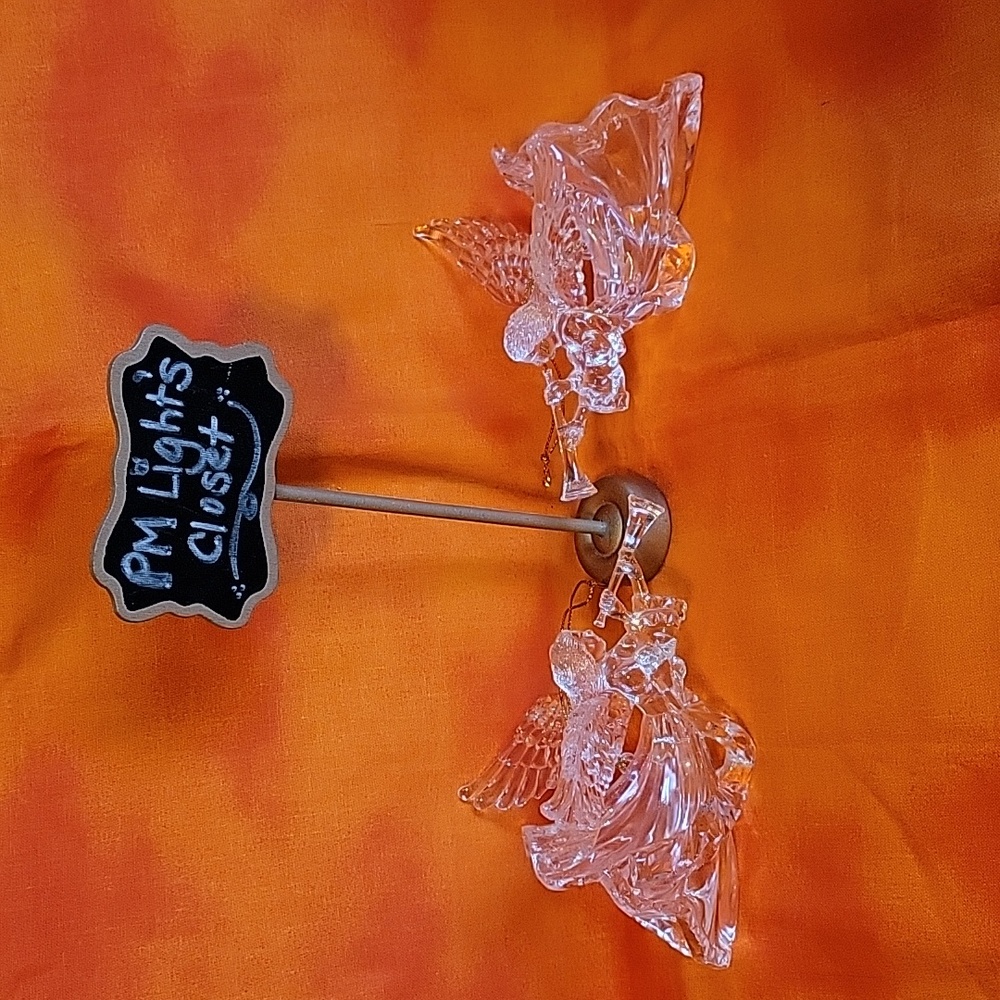 Acrylic Clear Angel Ornaments Set of 2 with trumpets Christmas